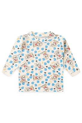 Camiseta Bebê Canelada Manga Longa Creme Doguinho (1/2/3) - Top Chot