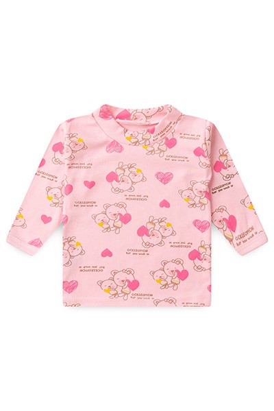 Camiseta Bebê Feminina Canelada Manga Longa Rosa Ursa Coração (1/2/3) - Top Chot - Tamanho 3 - Rosa