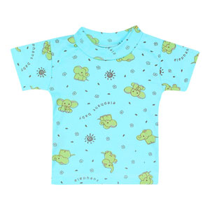 Camiseta Bebê Canelada Manga Curta Turquesa Elefante Verde (P/M/G) - Top Chot - Tamanho G - Turquesa