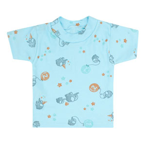 Camiseta Bebê Canelada Manga Curta Turquesa Elefantes e Balões (P/M/G) - Top Chot - Tamanho G - Turquesa