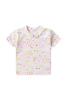 Camiseta Bebê Feminina Canelada Manga Curta Nuvem Coração Branco (P/M/G) - Top Chot