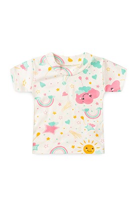 Camiseta Beb� Feminina Canelada Manga Curta Off White Solzinho (P/M/G) - Top Chot