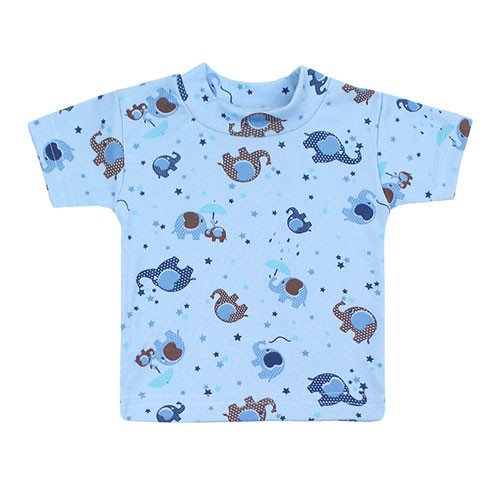Camiseta Bebê Masculino Canelada Azul Elefantinho Manga Curta (P/M/G) - Top Chot - Tamanho M - Azul