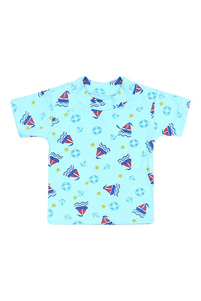 Camiseta Bebê Masculina Canelada Turquesa Barquinho Manga Curta (P/M/G) - Top Chot - Tamanho G - Turquesa