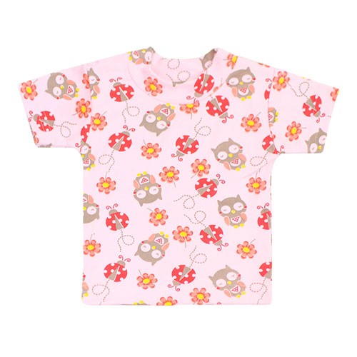 Camiseta Bebê Feminino Canelada Rosa Coruja e Joaninha Manga Curta (P/M/G) - Top Chot - Tamanho M - Rosa