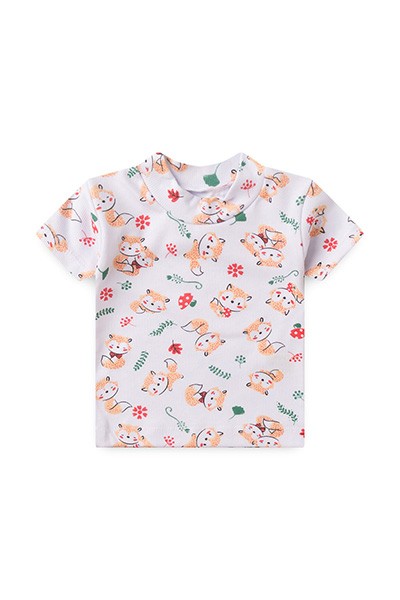 Camiseta Bebê Canelada Branco Raposinha Manga Curta (P/M/G) - Top Chot - Tamanho P - Branco