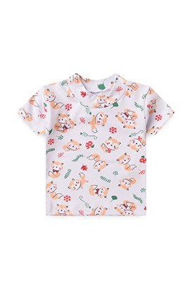 Camiseta Bebê Canelada Manga Curta Branco Raposinha (P/M/G) - Top Chot