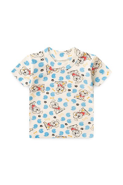 Camiseta Bebê Canelada Manga Curta Creme Doguinho (P/M/G) - Top Chot - Tamanho P - Creme