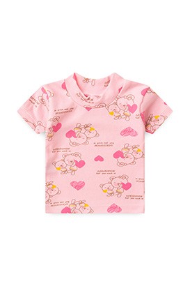 Camiseta Beb� Feminina Canelada Manga Curta Rosa Ursa Cora��o (P/M/G) - Top Chot