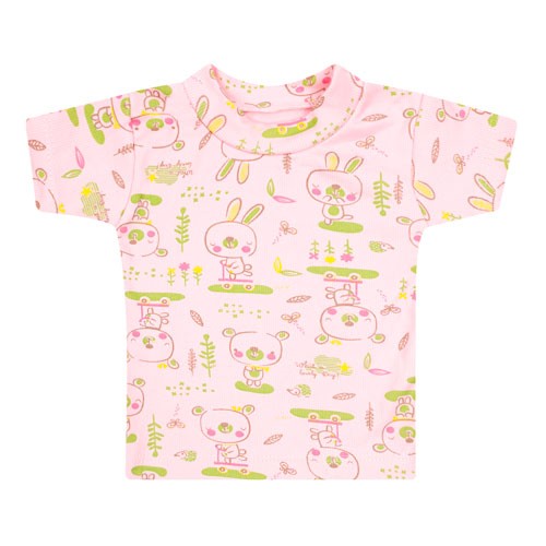 Camiseta Bebê Feminina Canelada Manga Curta Rosa Ursa Patinete (P/M/G) - Top Chot - Tamanho P - Rosa