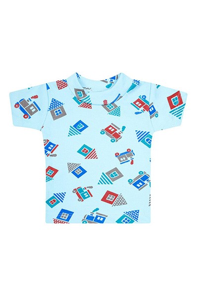 Camiseta Bebê Masculina Canelada Manga Curta Turquesa Casinha (P/M/G) - Top Chot - Tamanho P - Turquesa