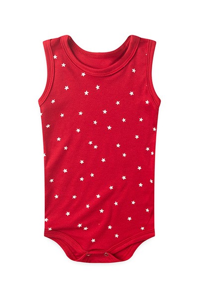 Body Bebê Canelado Regata Vermelho Estrela (1/2/3) - Top Chot - Tamanho 2 - Vermelho