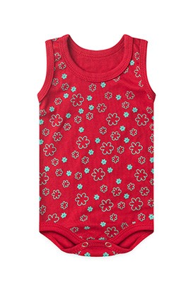 Body Bebê Feminino Canelado Regata Vermelho Florzinhas (1/2/3) - Top Chot