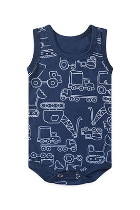 Body Bebê Masculino Canelado Regata Marinho Caminhões (1/2/3) - Top Chot