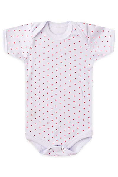 Body Bebê Canelado Poá Manga Curta (RN/P/M/G) - Top Chot - Tamanho G - Branco,Vermelho