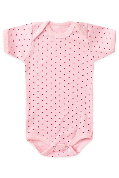 Body Bebê Canelado Poá Manga Curta (RN/P/M/G) - Top Chot - Tamanho M - Rosa,Pink