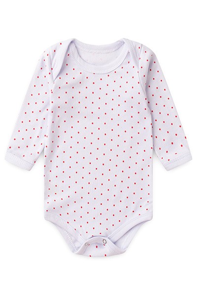 Body Bebê Canelado Poá Manga Longa (RN/P/M/G) - Top Chot - Tamanho M - Branco,Vermelho