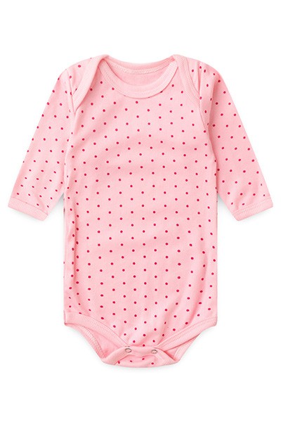 Body Bebê Canelado Poá Manga Longa (RN/P/M/G) - Top Chot - Tamanho G - Rosa,Pink