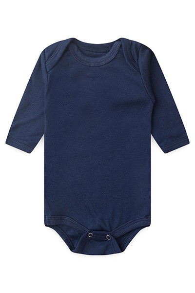 Body Bebê Canelado Escuro Liso Manga Longa (RN/P/M/G) - Top Chot - Tamanho P - Azul Marinho