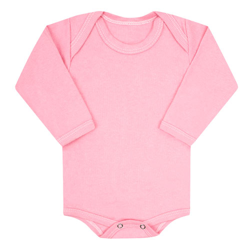 Body Bebê Canelado Escuro Liso Manga Longa (RN/P/M/G) - Top Chot - Tamanho RN - Rosa