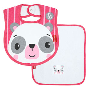 Kit Babador e Pano de Boca Bebê Feminino Branco e Pink Panda (2 Unidades) - Fisher Price - Tamanho único - Branco,Pink