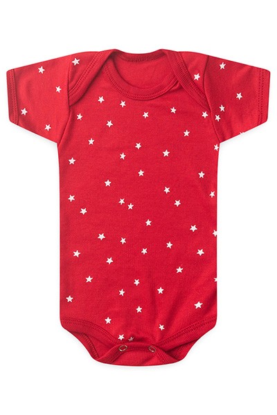 Body Bebê Canelado Manga Curta Vermelho Estrelas (RN/P/M/G) - Top Chot - Tamanho G - Vermelho