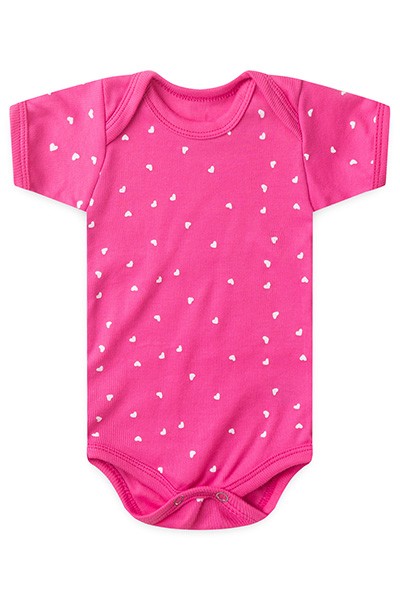 Body Bebê Canelado Manga Curta Rosa Escuro Coração (RN/P/M/G) - Top Chot - Tamanho M - Rosa