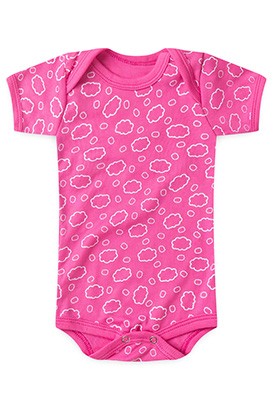 Body Bebê Feminino Canelado Manga Curta Rosa Nuvens (RN/P/M/G) - Top Chot