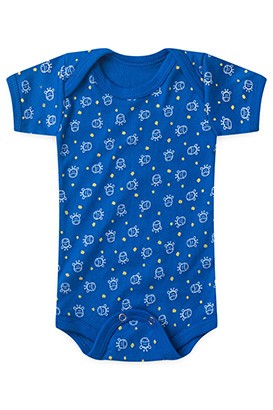 Body Beb� Masculino Canelado Manga Curta Azul Royal Girafinha (RN/P/M/G) - Top Chot