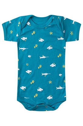Body Beb� Masculino Canelado Manga Curta Petr�leo Fundo do Mar (RN/P/M/G) - Top Chot