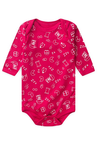 Body Bebê Feminino Canelado Manga Longa Pink Hora do Sono (RN/P/M/G) - Top Chot - Tamanho G - Pink