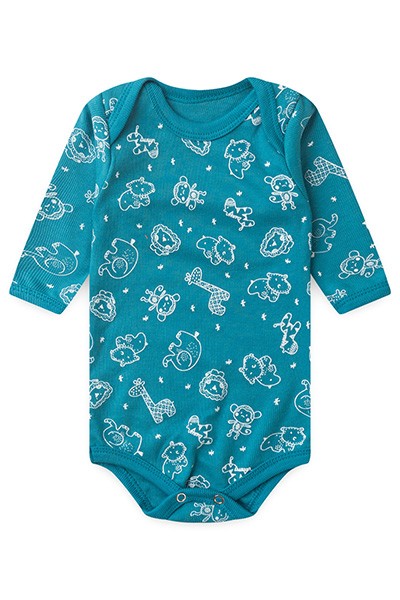 Body Bebê Canelado Manga Longa Azul Petróleo Safari (RN/P/M/G) - Top Chot - Tamanho G - Petróleo