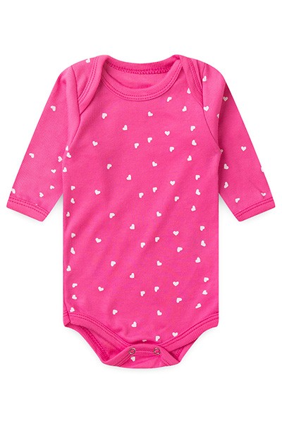 Body Bebê Canelado Manga Longa Rosa Escuro Corações (RN/P/M/G) - Top Chot - Tamanho RN - Rosa