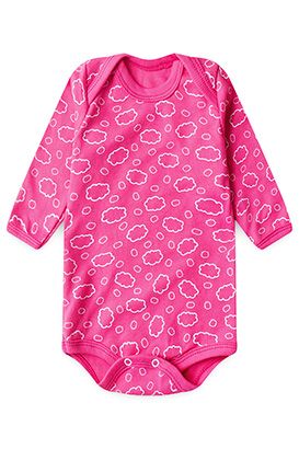 Body Bebê Feminino Canelado Manga Longa Rosa Nuvens (RN/P/M/G) - Top Chot