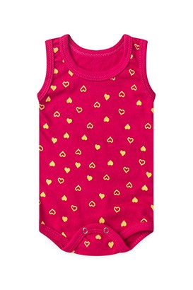 Body Beb� Feminino Canelado Regata Pink Cora��es (P/M/G) - Top Chot