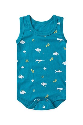 Body Bebê Masculino Canelado Regata Petróleo Fundo do Mar (P/M/G) - Top Chot