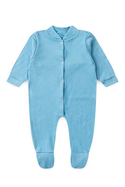 Macacão Bebê Canelado Liso Manga Longa e Com Pé (RN/P/M/G) - TOP CHOT - Tamanho P - Azul