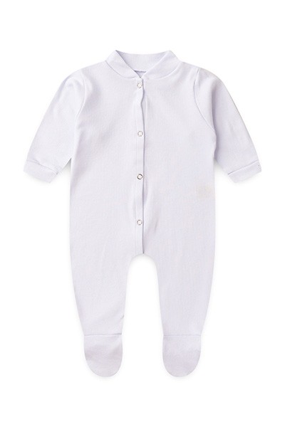 Macacão Bebê Canelado Liso Manga Longa e Com Pé (RN/P/M/G) - TOP CHOT - Tamanho M - Branco