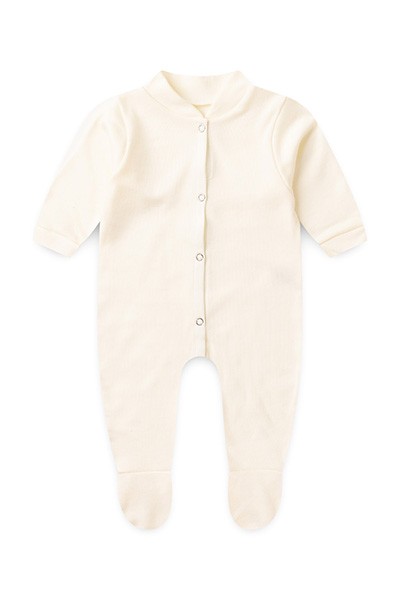 Macacão Bebê Canelado Liso Manga Longa e Com Pé (RN/P/M/G) - TOP CHOT - Tamanho G - Creme