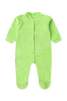 Macac�o Beb� Plush Liso Manga Longa e Com P� Verde Neon (RN/P/M/G) - Top Chot
