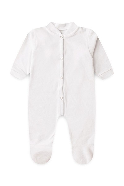 Macacão Bebê Plush Liso Manga Longa e Com Pé (RN/P/M/G) - TOP CHOT - Tamanho M - Branco