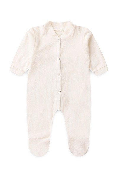 Macacão Bebê Plush Liso Manga Longa e Com Pé (RN/P/M/G) - TOP CHOT - Tamanho G - Creme