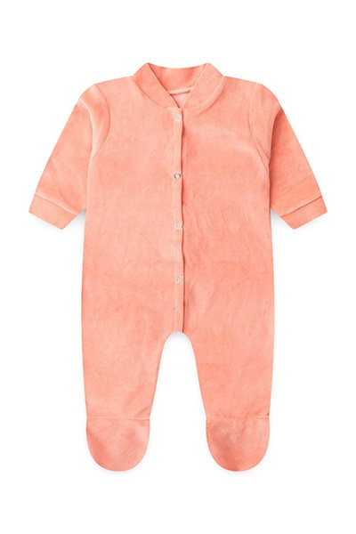 Macacão Bebê Plush Liso Manga Longa e Com Pé (RN/P/M/G) - TOP CHOT - Tamanho P - Salmão