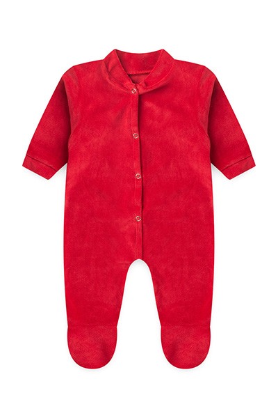 Macacão Bebê Plush Liso Manga Longa e Com Pé (RN/P/M/G) - TOP CHOT - Tamanho RN - Vermelho