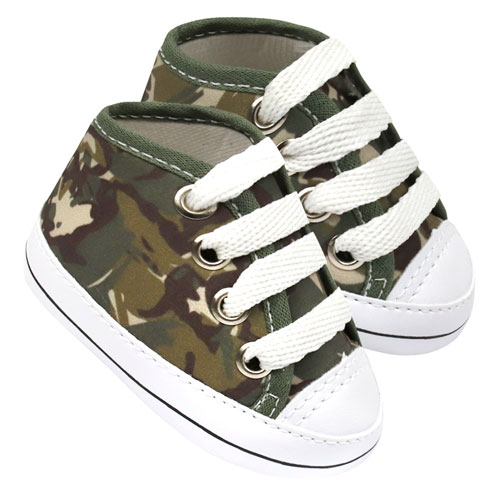 Tênis Bebê Masculino Sarja Cano Alto Camuflado (P/M/G/GG) - Baby Soffete - Tamanho P - Verde Musgo