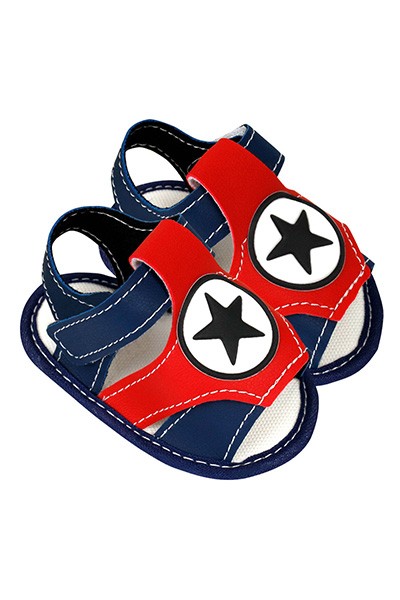 Sandália Bebê Masculina Courino Azul Marinho Vermelho Estrela (P/M/G/GG) - Baby Soffete - Tamanho GG - Azul Marinho,Vermelho