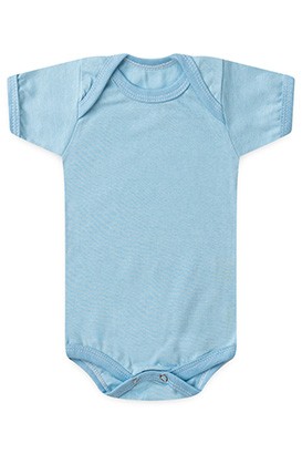 Body Beb� Masculino Meia Malha Azul Liso Manga Curta (RN/P/M/G) - Beb� Fofuxo