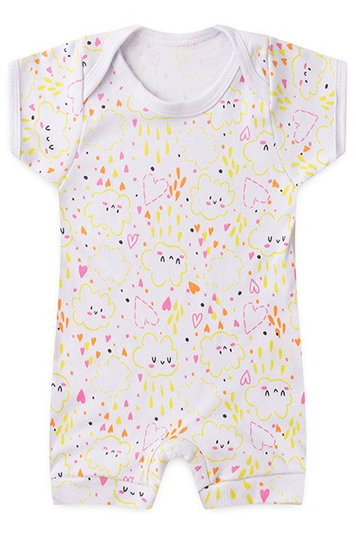 Banho de Sol Bebê Feminino Canelado Branco Nuvem Coração (P/M/G) - Top Chot - Tamanho G - Branco