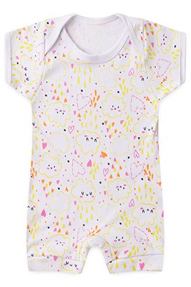 Banho de Sol Bebê Feminino Canelado Branco Nuvem Coração (P/M/G) - Top Chot