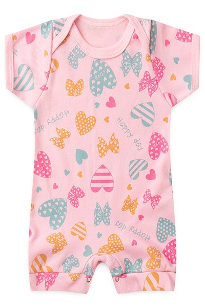 Banho de Sol Bebê Feminino Canelado Rosa Corações (P/M/G) - Top Chot - Tamanho P - Rosa